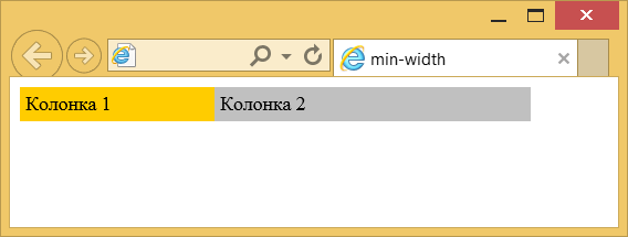 Результат использования min-width в браузере