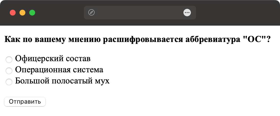 Вид элементов формы в окне браузера